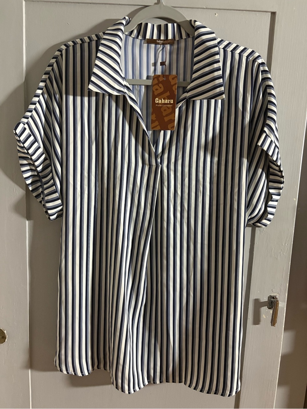 Women’s Striped Button-Up Blouse in Blue and White